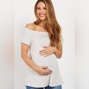Pinkblush Light Heather Gray Off Should Maternity Top NWT